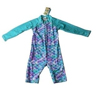 TFJH E Toddler One Piece Swimsuit with Zipper - Turquoise and Purple - Size 4-5Y
